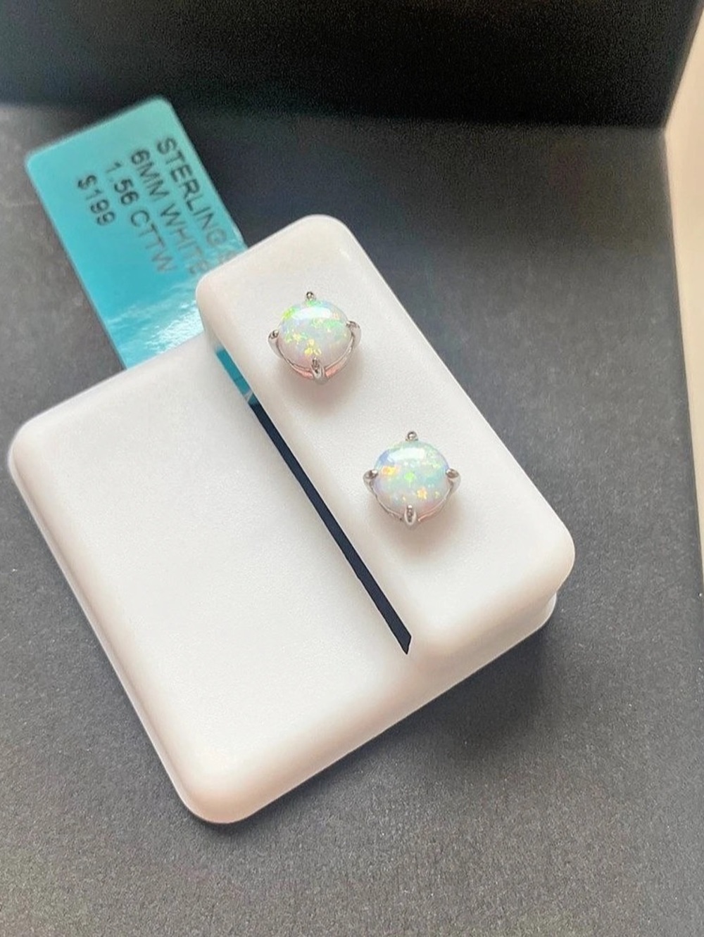 Sterling Silver Opal Stud Earrings - Picture 2 of 6